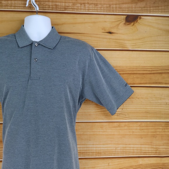 IZOD Polo Golf Shirt Mens Size M Gray Striped Cotton Blend Stretch Spread Collar - Picture 5 of 7